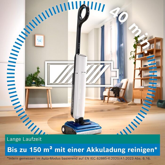 Акумуляторний пилосос для сухого та вологого прибирання Bosch BHF41WS з функцією миття підлоги, системою двох баків, LED-підсвіткою та потужністю всмоктування 24 000 Па