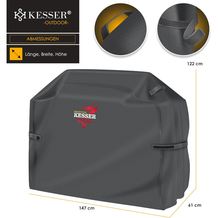 Чохол для газового гриля KESSER Premium, водонепроникний, 600D оксфорд, антрацит, 147x61x122 см, для Weber, Brinkmann, Char Broil