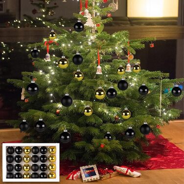 Набір ялинкових прикрас Hengsong - 24 чорні скляні кулі з золотом, 6 см