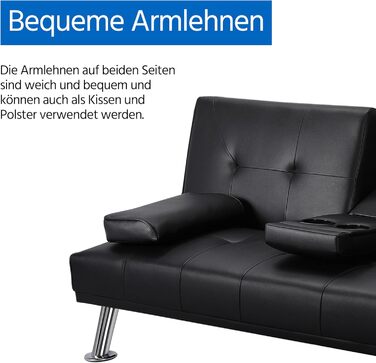 Yaheetech 3-Seater Convertible Sofa Bed with Cup Holders and Guest Bed