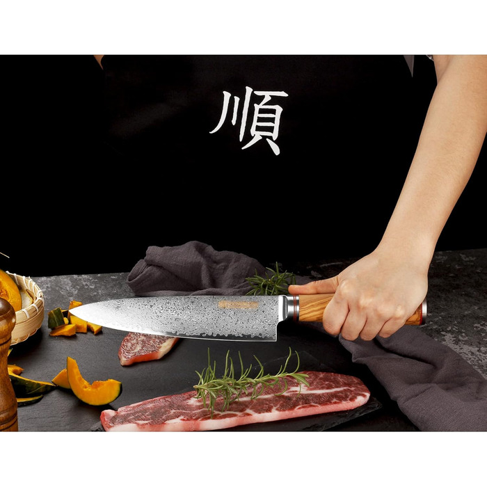 Японський кухонний ніж YOUSUNLONG Pro Gyuto 255mm з дамаської сталі з оливкового дерева - ніж шеф-кухаря
