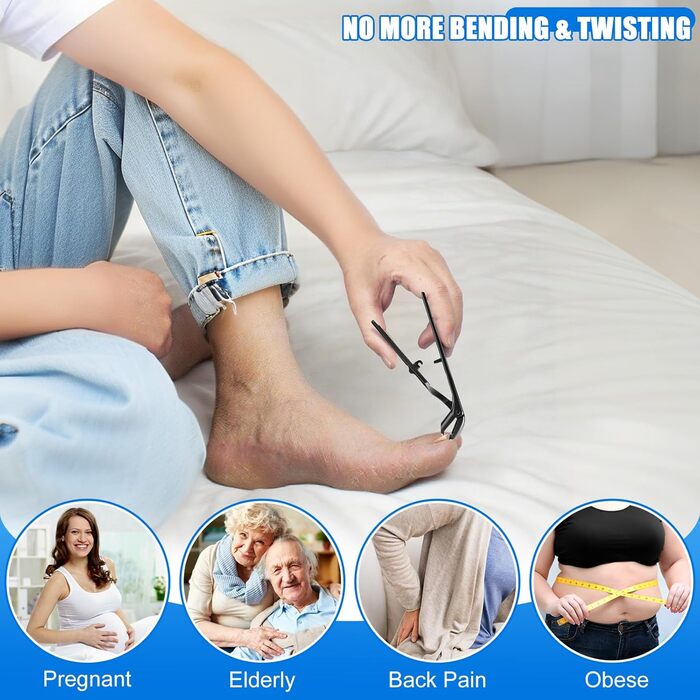 Кусачки для нігтів для літніх людей з широкою щелепою та довгою ручкою, кусачки для кутикули з кутовою головкою, для товстих нігтів, з контейнером для збору обрізків, подарунковий набір для чоловіків та жінок, чорні