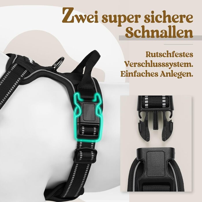 Нашийник для собак Rabbitgoo середнього розміру, анти-тяга, регульований, чорний, S (1 шт.)