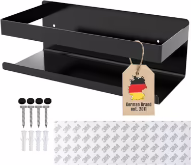 INTIRILIFE Self-Adhesive Shower Shelf in Black - 23 x 10.5 x 8 cm - No-Drill Shower Shelf, Shampoo Holder Shower Basket Wall Mount Bathroom Accessories Basket - Rustproof, Stainless Steel Shelf for Bathroom and Kitchen
