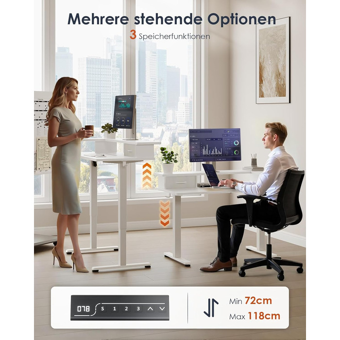 Регульований за висотою стіл OffiGo 120x60 з L-подкоркой, USB, висувна шухляда, ергономічний комп'ютерний стіл