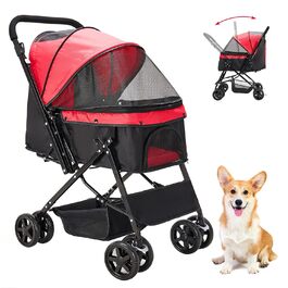 Складаний візок для собак, переноска для тварин до 20 кг, візок-роадстер для собак та котів (червоний)