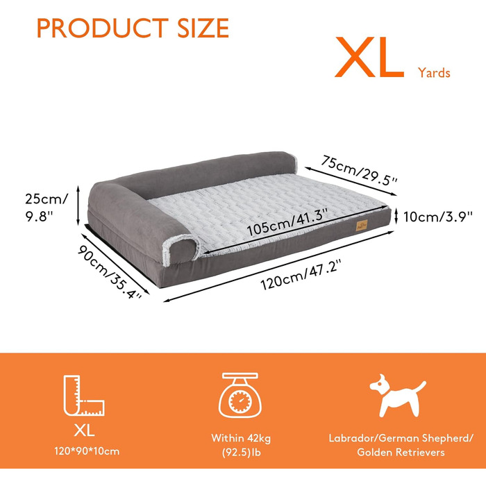 Ортопедичне ліжко для собак BingoPaw XL: велике, зручне, знімний чохол, водонепроникна підстилка, 120x90x25 см