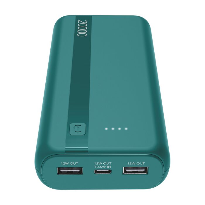 Power Bank Cellularline 20000 mAh з USB-C та 2x USB-A, LED-індикатор, Зелений