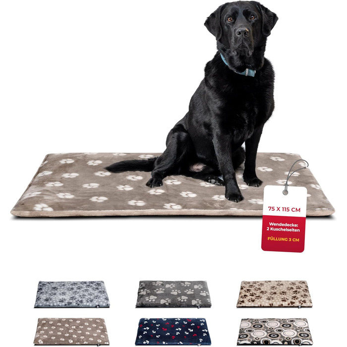 Підстилка для собак XS (45x65 см) – двостороння та зручна з наповнювачем 3 см – ідеальна для дивану, авто та переноски – Made in Germany (75 x 115 см, Tatze Beige)
