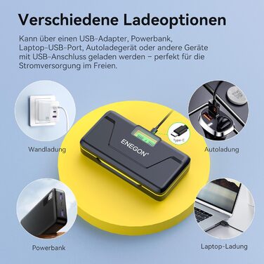 Зарядний пристрій ENEGON LP-E6NH 20W Dual-Akku з LCD-дисплеєм (2x 3000mAh) для Canon EOS 5D, 6D, 7D, 60D, 70D, 80D, 90D, XC10, XC15, R, R5, R6, R7