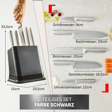 Набір ножів Tefal EverSharp Pro 6 предметів, блок для самозагострення, нержавіюча сталь, чорний