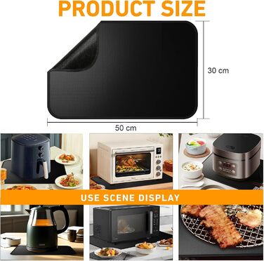 Термостійкий килимок під фритюрницю, кавомашину, плиту. 50x30 см, чорний. Силікон, неслизький, водонепроникний