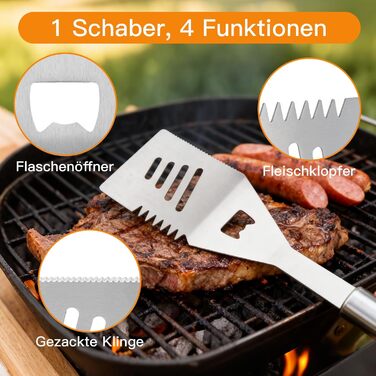 Набір грилю OUUTMEE 30шт з алюмінієвим кейсом: шампур, щипці, лопатка, ніж, пензлик для соусу. Інструменти для грилю, кемпінгу та відпочинку на природі