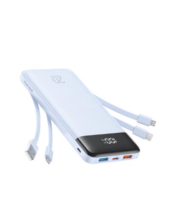 Повербанк Charmast 20000 mAh з 4 вбудованими кабелями, швидка зарядка 22.5W, портативний зовнішній акумулятор для iPhone, Android, iPad (SkyBlue)