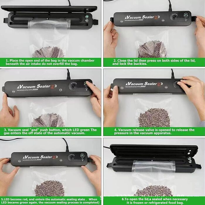 Вакуумний пакувальник Idudu: для продуктів, м'яса, овочів та фруктів. 8 шт. пакетів 25x17 см.