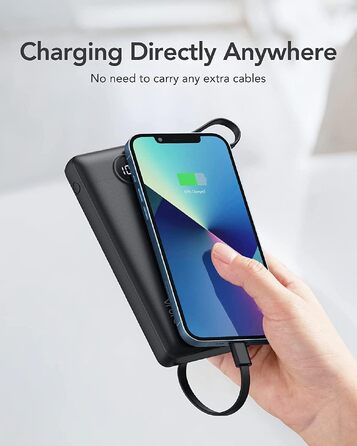 Повербанк VRURC 10000 mAh з 4 вбудованими кабелями, тонкий портативний зовнішній акумулятор (чорний)