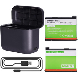 2 x Акумулятори Insta360 2800mAh з зарядним пристроєм USB-C, сумісні з Insta360 Action Camera (X3), з Micro SD слотами