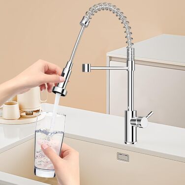 Кухонний змішувач з висувною лійкою, 360° поворот, 2 режими струменя, нержавіюча сталь, хром