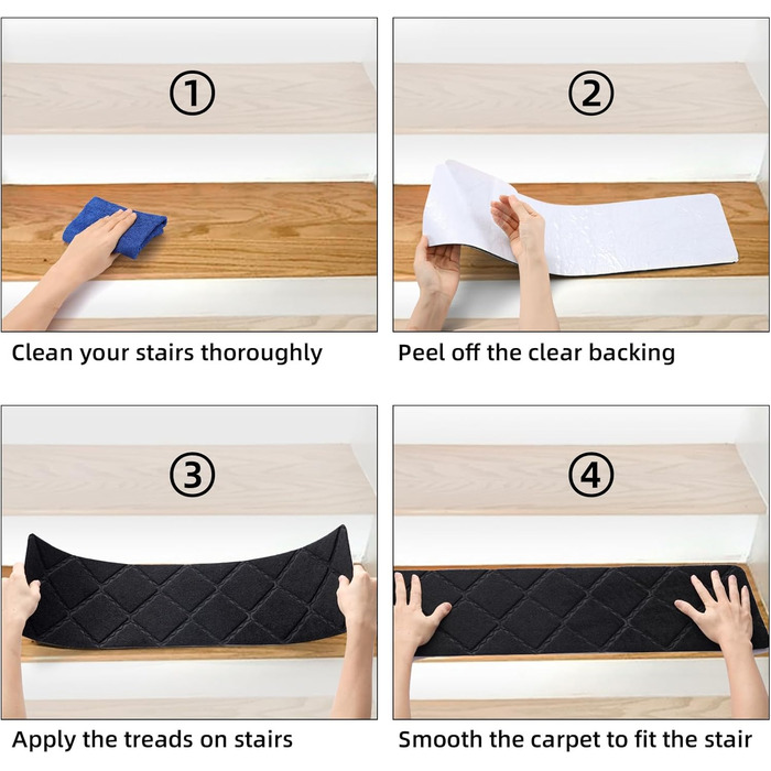 Килимки на сходи YISUN 15 шт., самоклейні, антиковзні, 20x65 см (Сірий/Чорний), для дітей, літніх людей та собак, для внутрішнього та зовнішнього використання