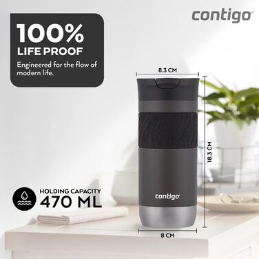 Contigo Byron Snapseal Stainless Steel Travel Mug - Leakproof, Dishwasher Safe Lid, BPA-Free, 590ml - Black