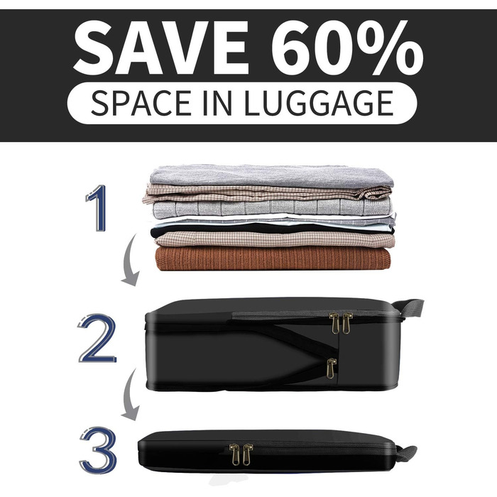 Органайзери для подорожей Eono by Amazon: набір кубів-компресорів для пакування валіз та рюкзаків, 4 шт. (3 шт. чорного кольору)