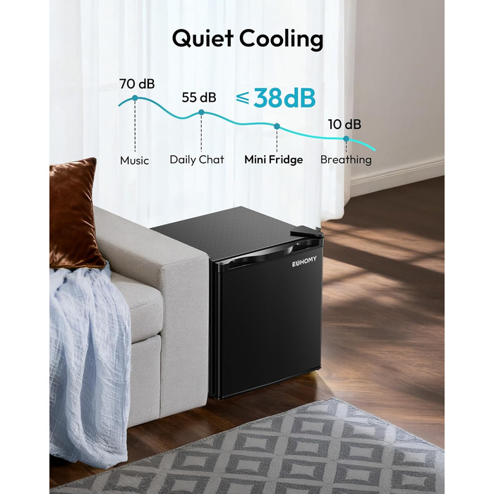 EUHOMY Міні холодильник 46L, компактний холодильник з регулюванням температури, тихий (38dB), енергоефективний для спальні, офісу