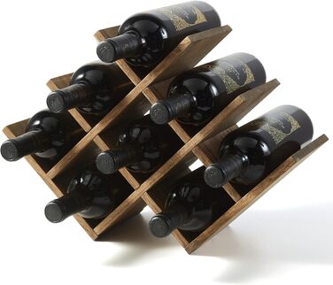 KIRIGEN Wooden 8-Bottle Wine Rack, 3-Tier Wooden Wine Display Rack, Stand and Countertop Wine Storage Rack, Bottle Holder & Glass Shelf for Cabinet. Yellow-Brown