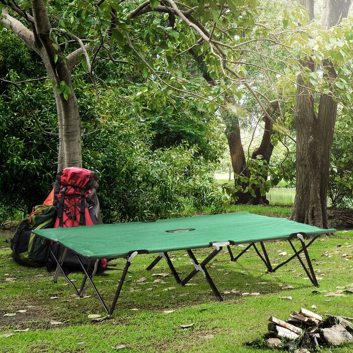 Outsunny Camping Bed for 2 People, Supports up to 136 kg, Folding Bed with Carry Bag, Oxford Green Black, 193 x 125 x 40 cm for Outdoor Adventures
