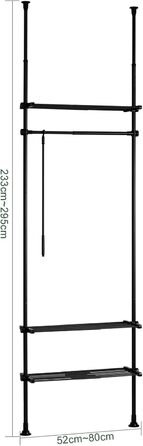 SoBuy Телескопічна вішалка для одягу, розширювана, чорна. Розсувна шафа з полицями для спальні, підлоговий гардероб SoBuy KLS07-SCH