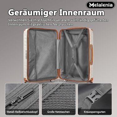 Набір валіз Melalenia 7 предметів з жорстким корпусом, легкий, на 4 колесах з TSA-замком. Включає косметичку, сумку для подорожей та кулькову косметичку (білий, 53 см, ручна поклажа 4 предм.)