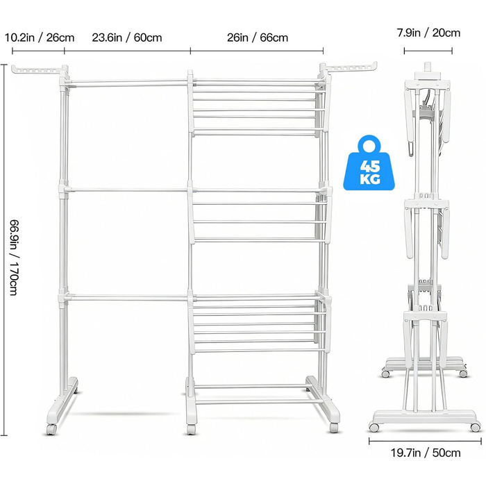 Турбо сушарка для білизни з колесами, сіра, 3 яруси, 2 в 1