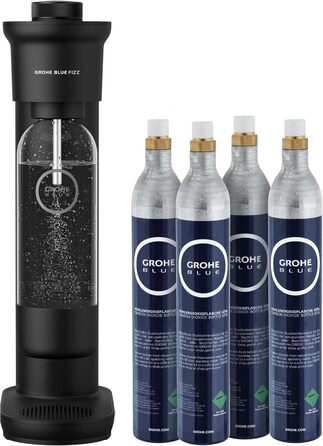 GROHE Blue Fizz Набір для газованої води (3 рівні газування, без CO2 балончика, 1x 0,85л пляшка + засіб для чищення), 31943K00 (1x 0,85л пляшка | 4x CO2, без дисплея CO2, Чорний)