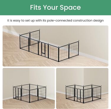Вольєр для собак HealSmart, 61 см, 8 панелей, міцний метал, портативний, для дому та вулиці, кемпінг, двір, автодом, садовий загін, приватність, тераса, білий (чорний, 24 дюйми 8 панелей)