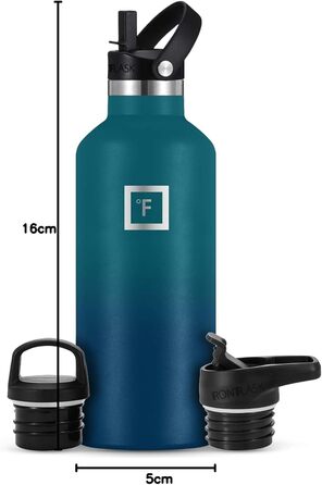 Термос-фляга IRON °FLASK з нержавіючої сталі з 3 кришками - ізольована, герметична, для спорту, школи, фітнесу, кемпінгу. Без BPA