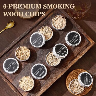 Набір для копчення віскі – Old Fashioned Cocktail, 6 дерев'яних чіпсів, 4 гранітні камені для віскі, запальничка та аксесуари для любителів віскі та коктейлів (без бутану), гранітні камені з нержавіючої сталі
