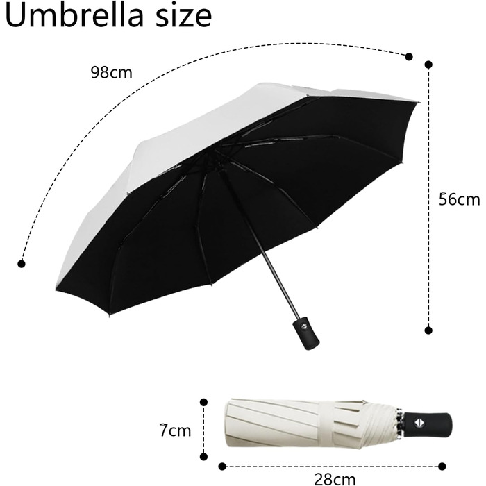 Зонт автоматичний штормостійкий з UV захистом, 8 ребер, легкий та міцний, білий