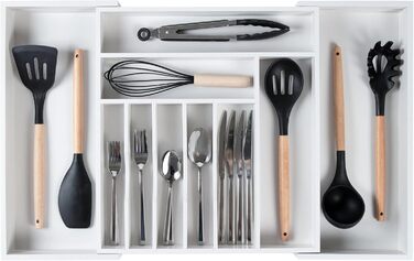 Органайзер для столових приборів і кухонного приладдя KitchenEdge, харчовий, розсувний 40,6-71,1 см, білий бамбук