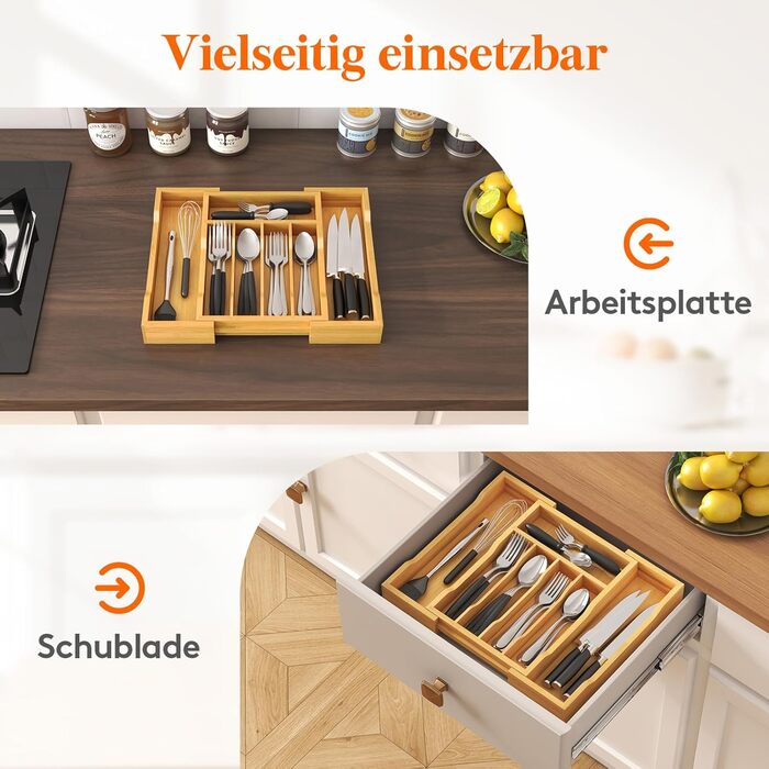 Органайзер для столових приборів Lifewit для шухляд 43 см, дерев'яний, для кухні (24-40 см)