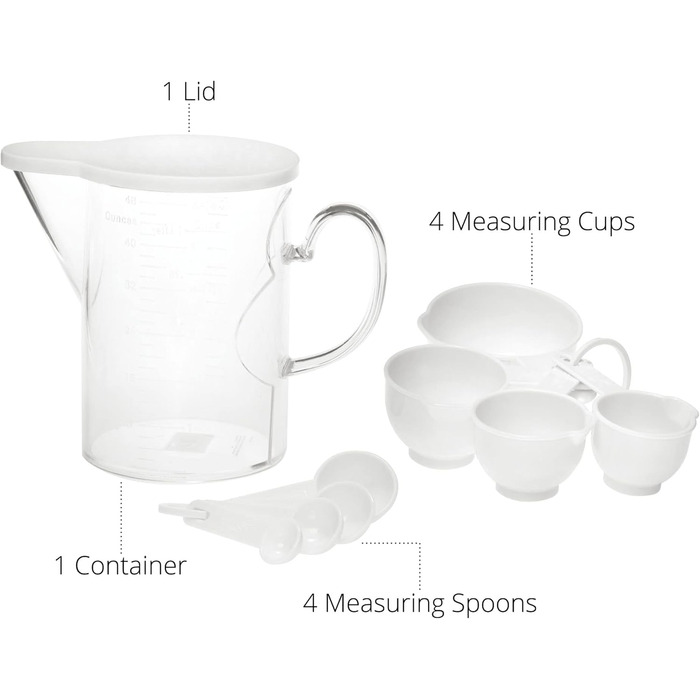 Supreme Housewares Measuring Cups and Spoons, 10-Piece Set, Plastic, Multi-Purpose Kitchen Utensils, Cooking and Baking Tools, BPA-Free, Dishwasher Safe for Liquids and Dry Ingredients (white)