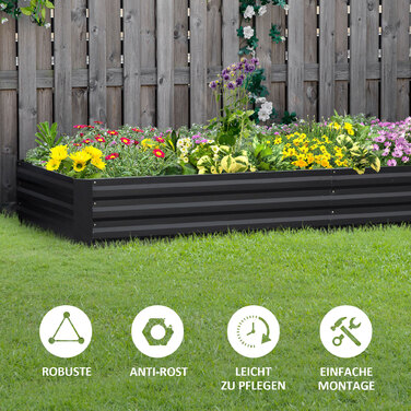 Outsunny Steel Raised Garden Bed 241 x 90.5 x 30 cm Planter Box Flower Box Garden Bed Herb Bed Vegetable Bed Grey for Garden Lovers