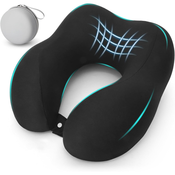 Подушка для шиї у подорожах: Memory Foam, для авто, літака, офісу та дому (чорна)