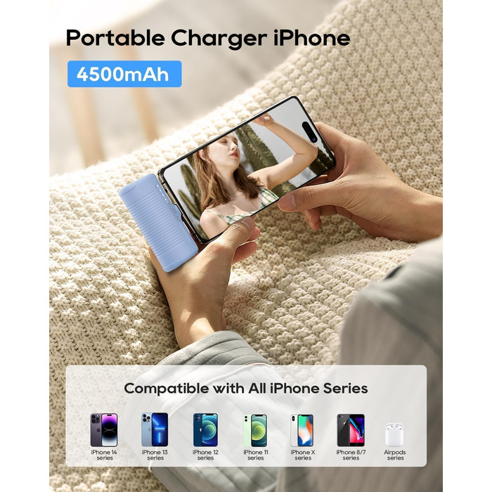 Портативний зарядний акумулятор Power Bank 4500mAh з швидкою зарядкою PD для iPhone 14/13/12/11/XS/XR/X/8/7/6 (блакитний)