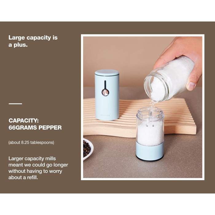 Електричні соляні та перечні млини 2 шт. з USB-зарядкою, 6-ступеневий жорно, перечна млина з LED-підсвічуванням та антиковзним захистом від пилу, перезаряджувані кухонні помічники (Morning Haze+petal Pink)