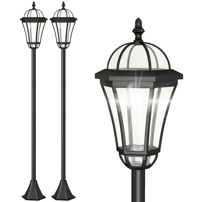 Outsunny 2-St Solar Street Light LED, IP44, ABS, Ø18.5 x H129 cm, Energy Saving Mode, Waterproof, Garden Light with Stainless Steel, Black | Aosom