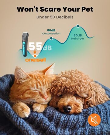 Oneisall 4-in-1 Pet Grooming Kit: Dog & Cat Hair Clippers, Trimmer & Nail Grinder with LED Light - Rechargeable Blue