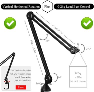 Підставка для мікрофона Mikrofon Arm V50 2-го покоління: анти-вібраційна кріплення для Yeti Snowball та інших мікрофонів