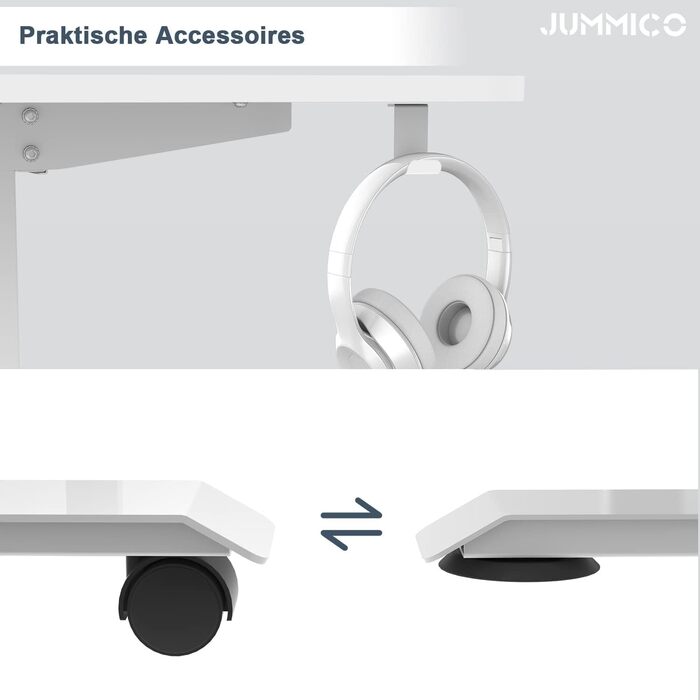 Електричний регульований стіл JUMMICO 140x70 см з бездротовою зарядкою, USB та євро-розеткою, сірої кольору – письмовий стіл для роботи стоячи та сидячи