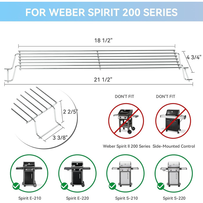 Рішітка для гриля Weber Spirit I & II 200, Spirit E-210, E-220, S-210, S-220 (з передніми кнопками управління), нержавіюча сталь