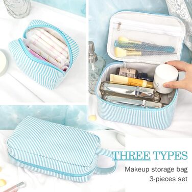 Набір косметичок для жінок: 3 шт. для макіяжу, подорожей та щоденного використання (блакитний)
