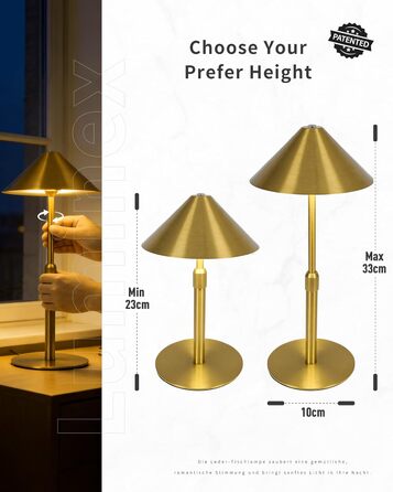 Нічник бездротовий акумуляторний Wiederaufladbare для вітальні, спальні, їдальні - Gold (латунь) з лампочкою, димуванням, сенсорним керуванням, 3-в-1